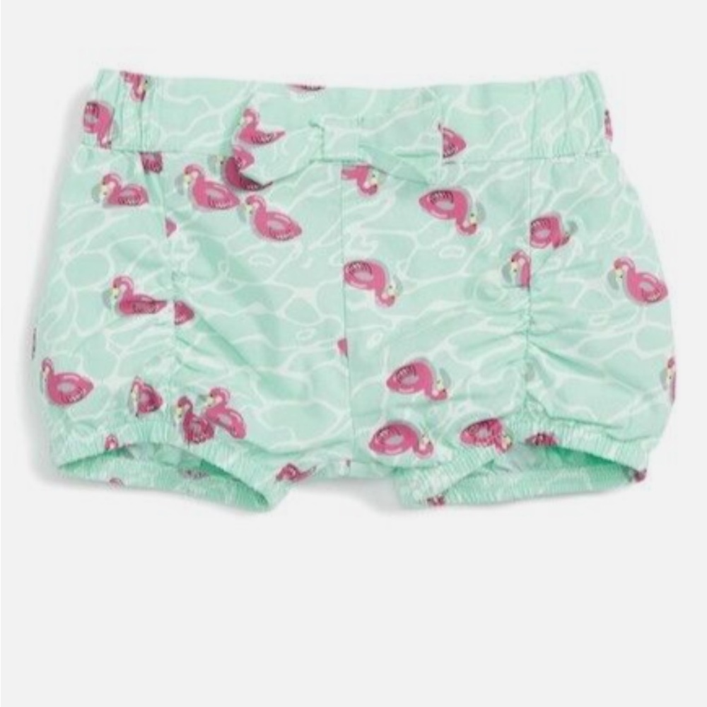 ROSIE POPE Shorts 24M FLAMINGO BUBBLE Cotton Aqua Pink Bow Baby Girl Elastic NWT